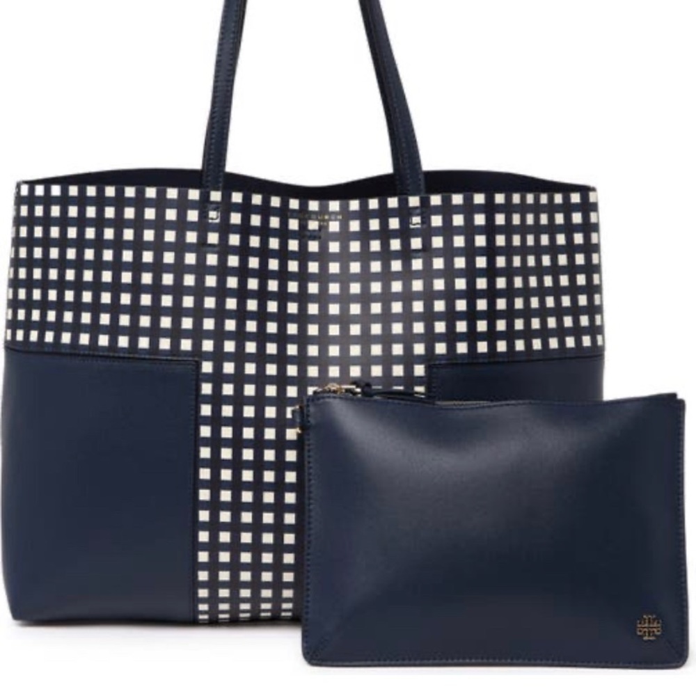 Authentic TORY BURCH T-Block leather Tote/lg zip wristlet - Picture 2 of 16